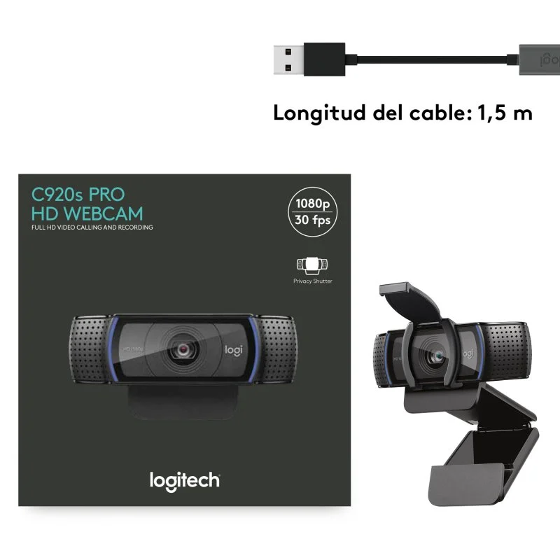 Logitech C920s Pro Webcam Full HD 1080p/30fps con Corrección de Iluminación Automática - Imagen 2